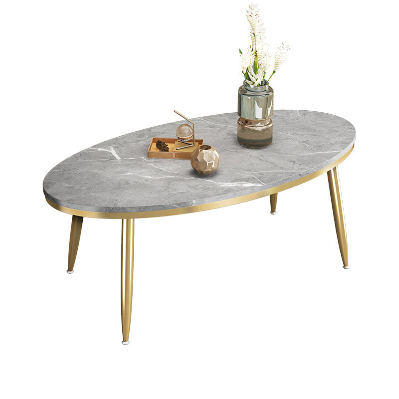 4 Legs Oval Cocktail Table Stone Top 1 Single Coffee Table with Gold/Black Legs
