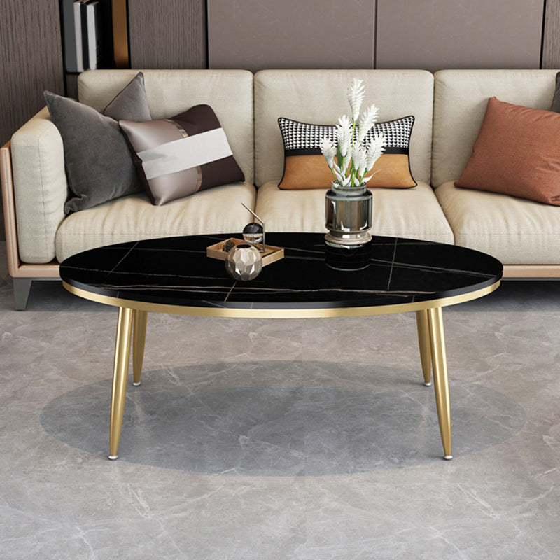 4 Legs Oval Cocktail Table Stone Top 1 Single Coffee Table with Gold/Black Legs
