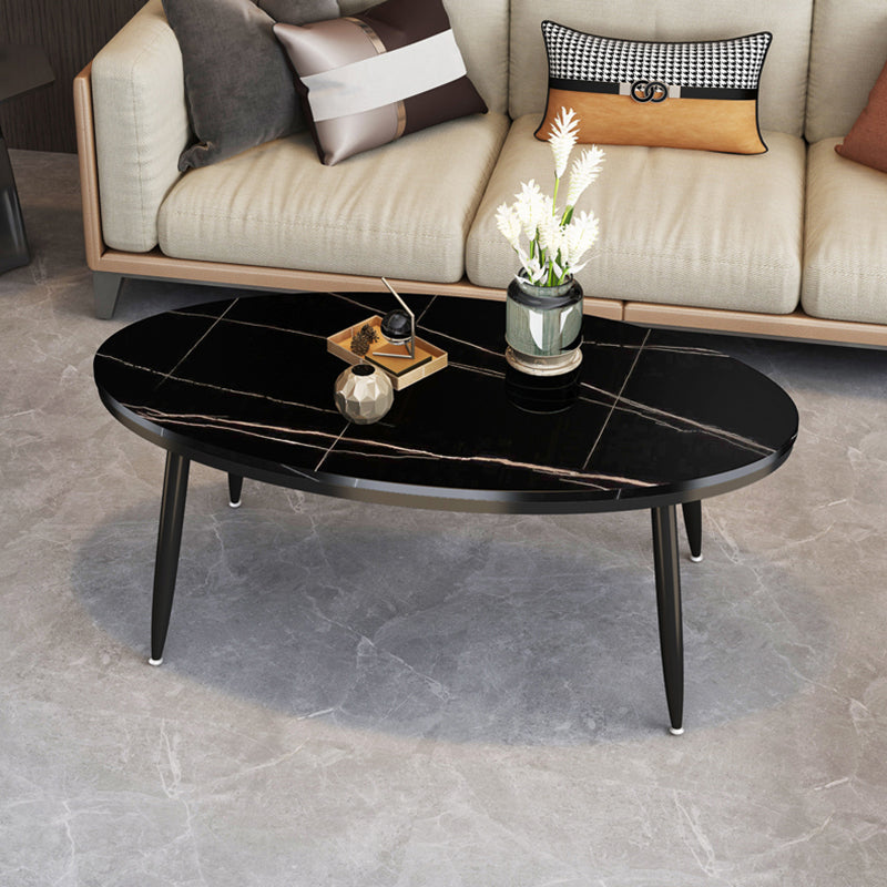 4 Legs Oval Cocktail Table Stone Top 1 Single Coffee Table with Gold/Black Legs