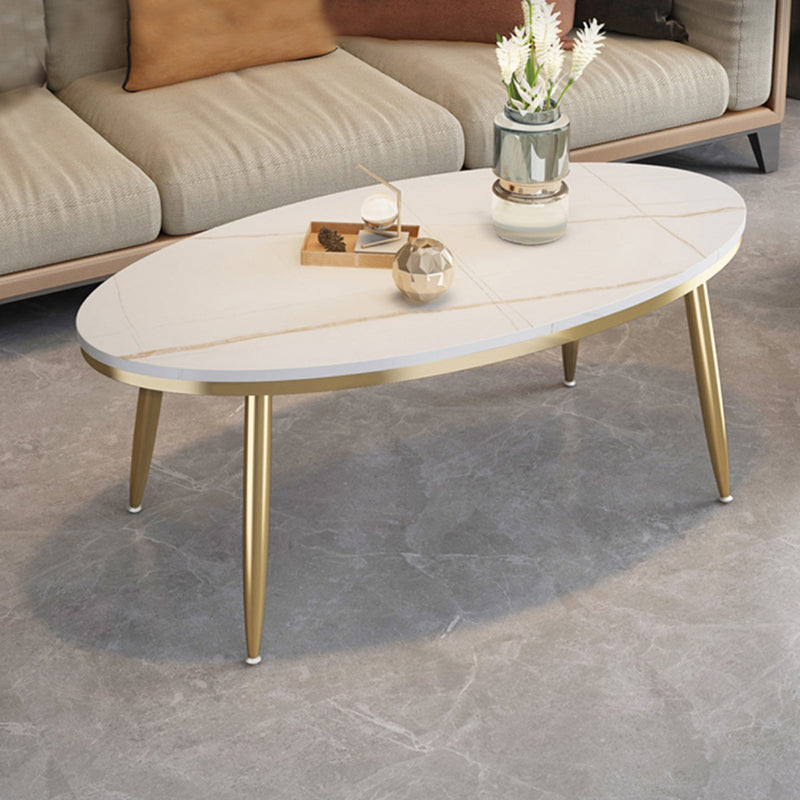 4 Legs Oval Cocktail Table Stone Top 1 Single Coffee Table with Gold/Black Legs