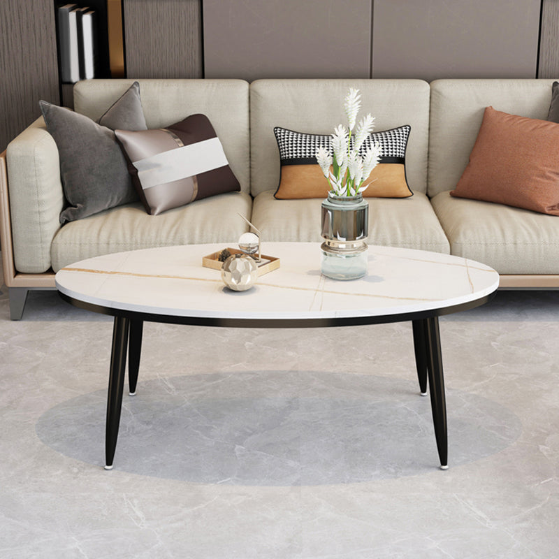 4 Legs Oval Cocktail Table Stone Top 1 Single Coffee Table with Gold/Black Legs