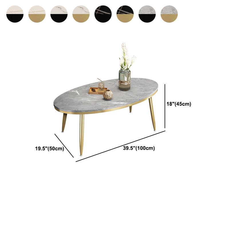 4 Legs Oval Cocktail Table Stone Top 1 Single Coffee Table with Gold/Black Legs