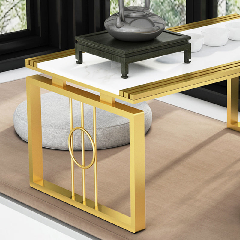 Rectangular Stone Top Coffee Table, 11.81" H Sled Cocktail Table