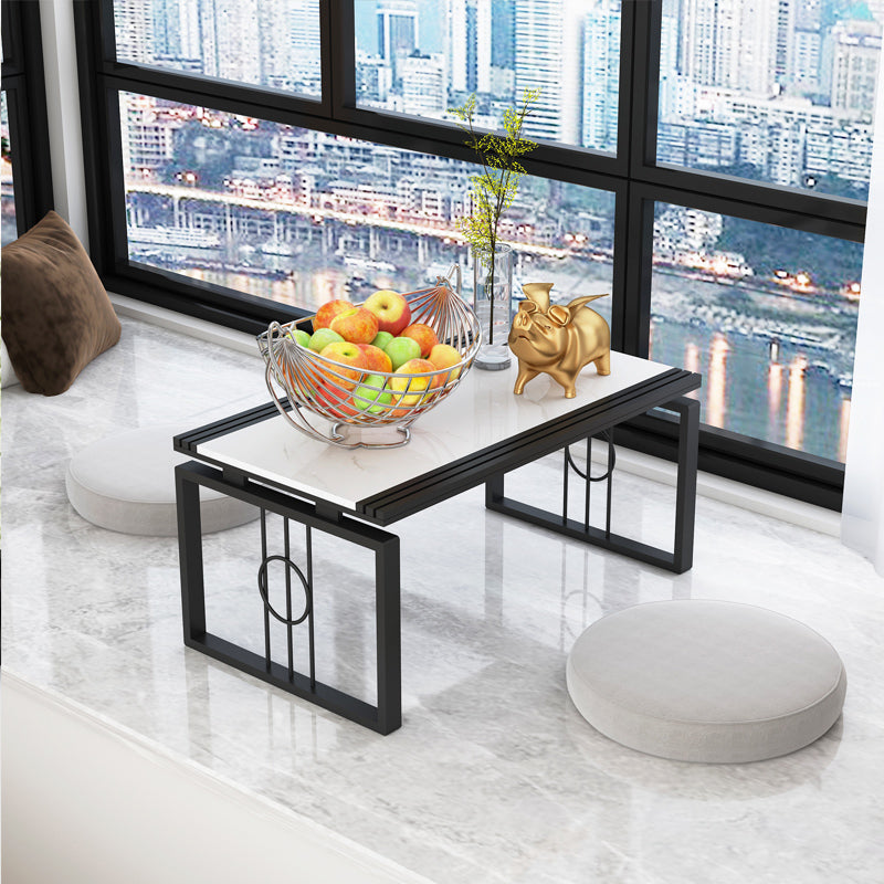 Rectangular Stone Top Coffee Table, 11.81" H Sled Cocktail Table
