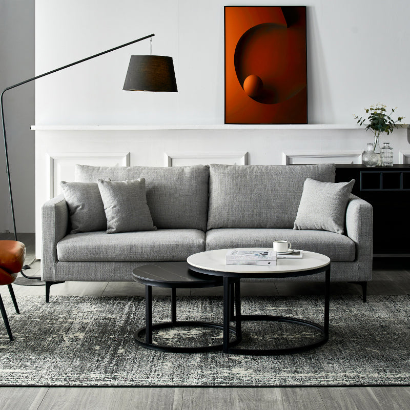 Living Room Contemporary Cushions Square Arm Linen Chesterfield Sofa