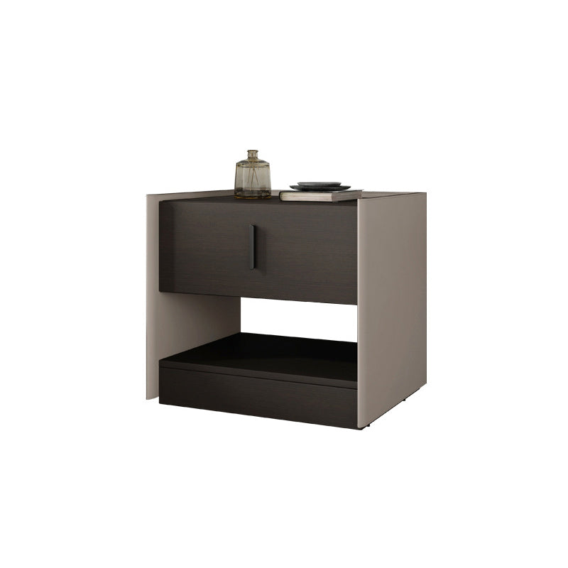 Modern Faux Leather Nightstand 1/2 - Drawer Nightstand with Open Storage