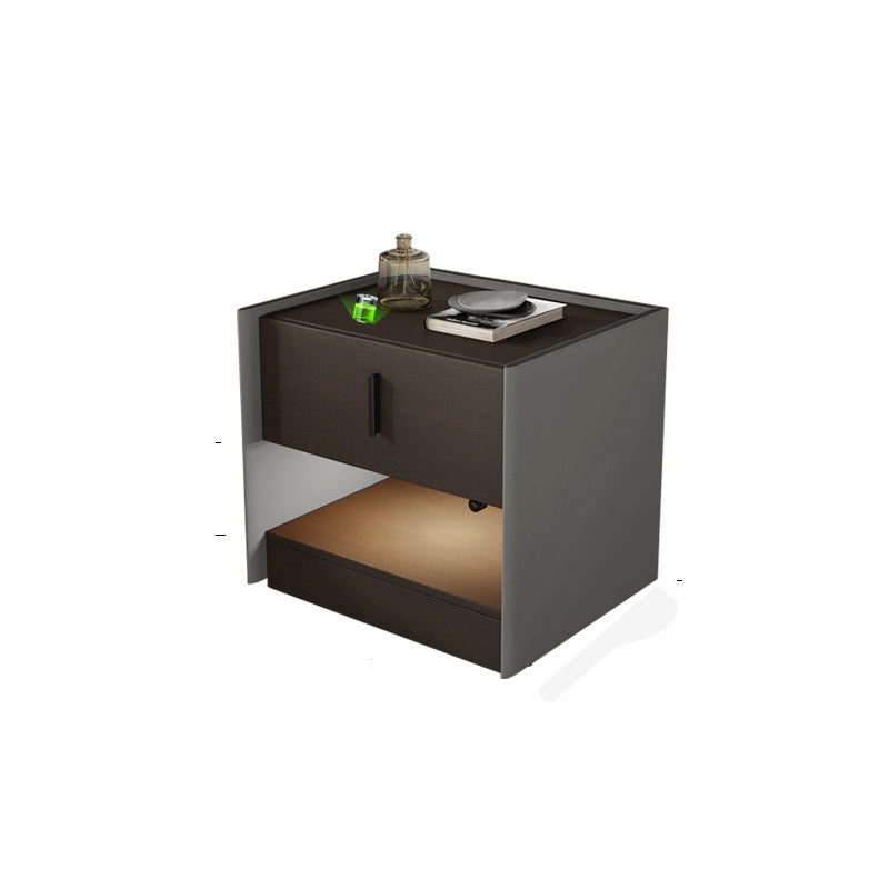 Modern Faux Leather Nightstand 1/2 - Drawer Nightstand with Open Storage