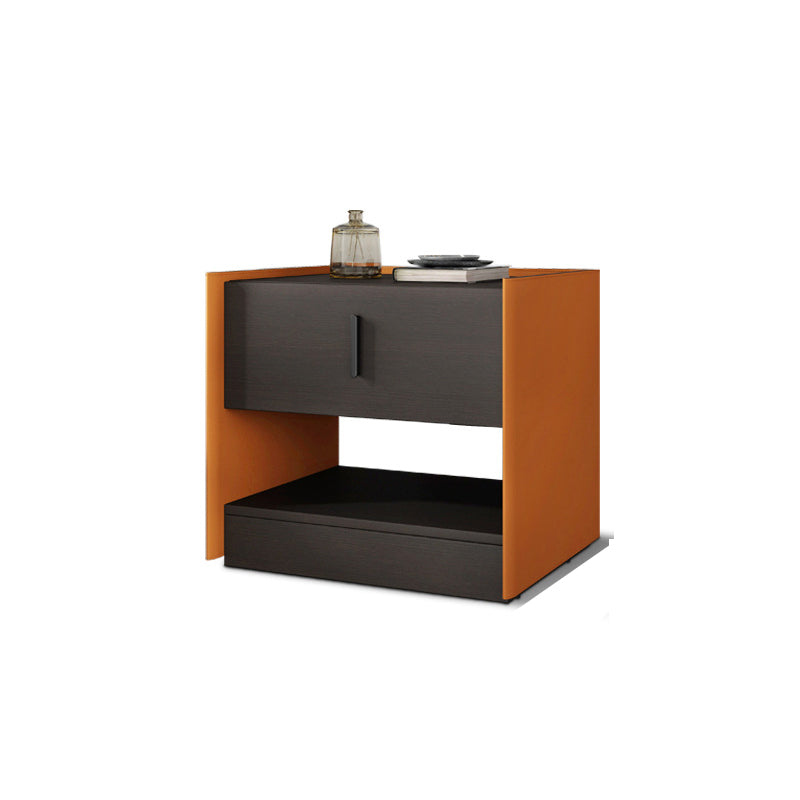 Modern Faux Leather Nightstand 1/2 - Drawer Nightstand with Open Storage