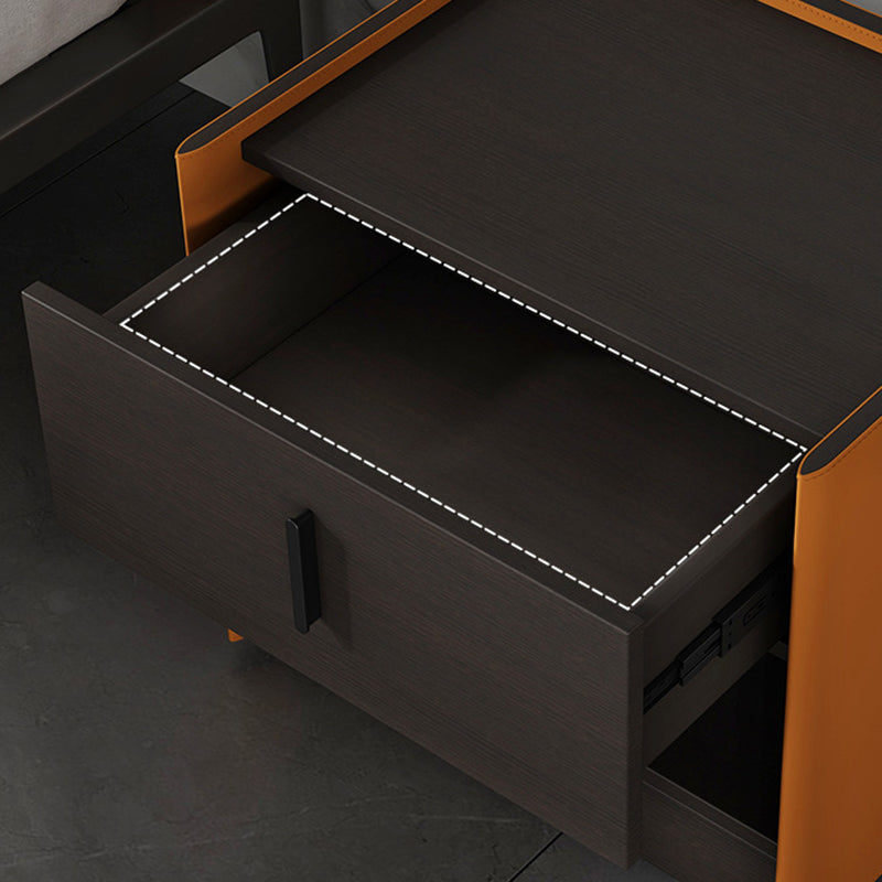 Modern Faux Leather Nightstand 1/2 - Drawer Nightstand with Open Storage