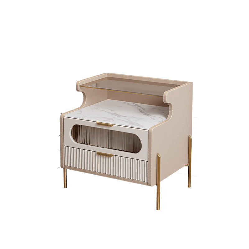 Modern Faux Leather Nightstand 1/2 - Drawer Nightstand with Open Storage