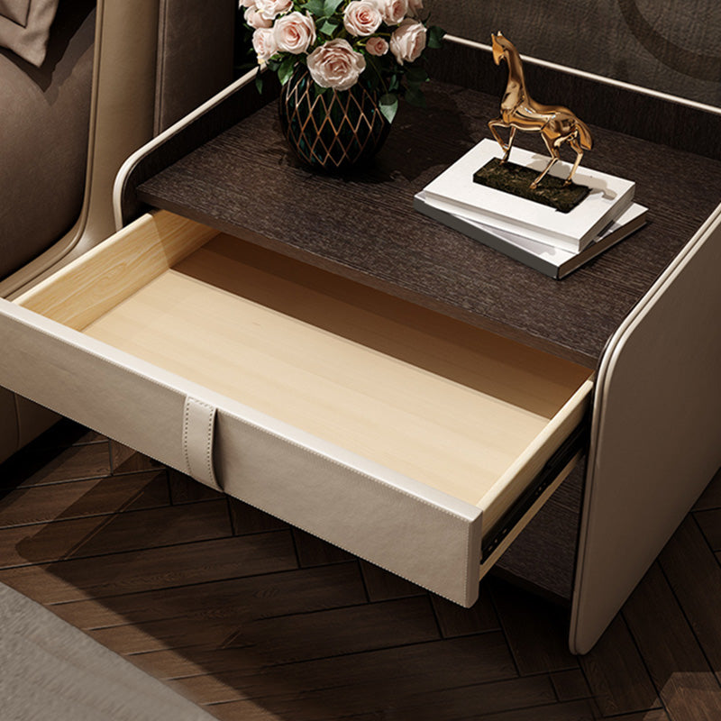 Faux Leather Nightstand 1 - Drawer Nightstand with Wood Accents