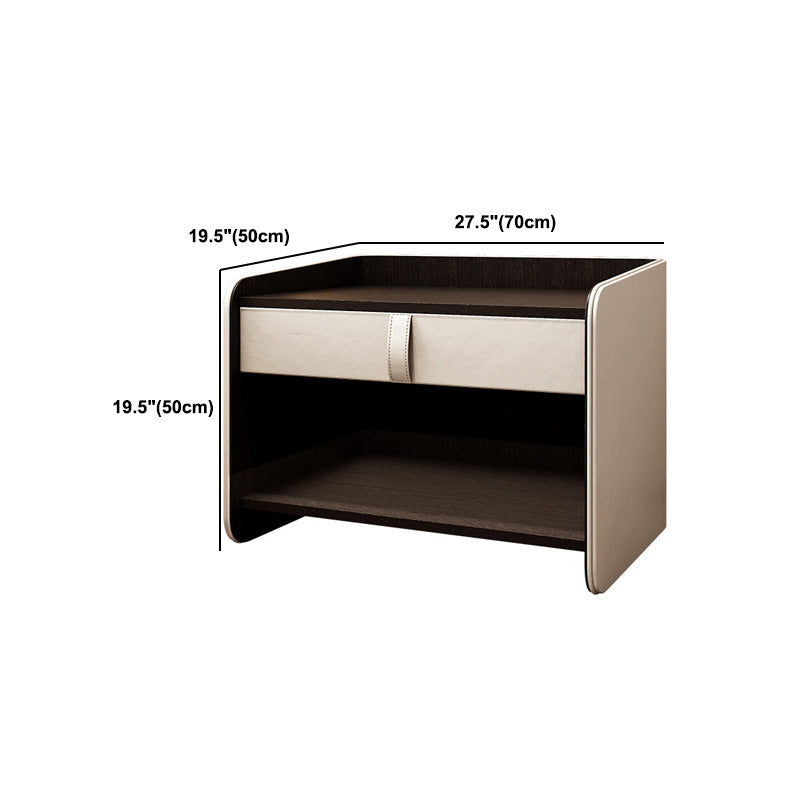 Faux Leather Nightstand 1 - Drawer Nightstand with Wood Accents