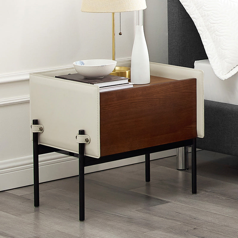 Contemporary Faux Leather Nightstand 1 - Drawer Nightstand with Wood Accents