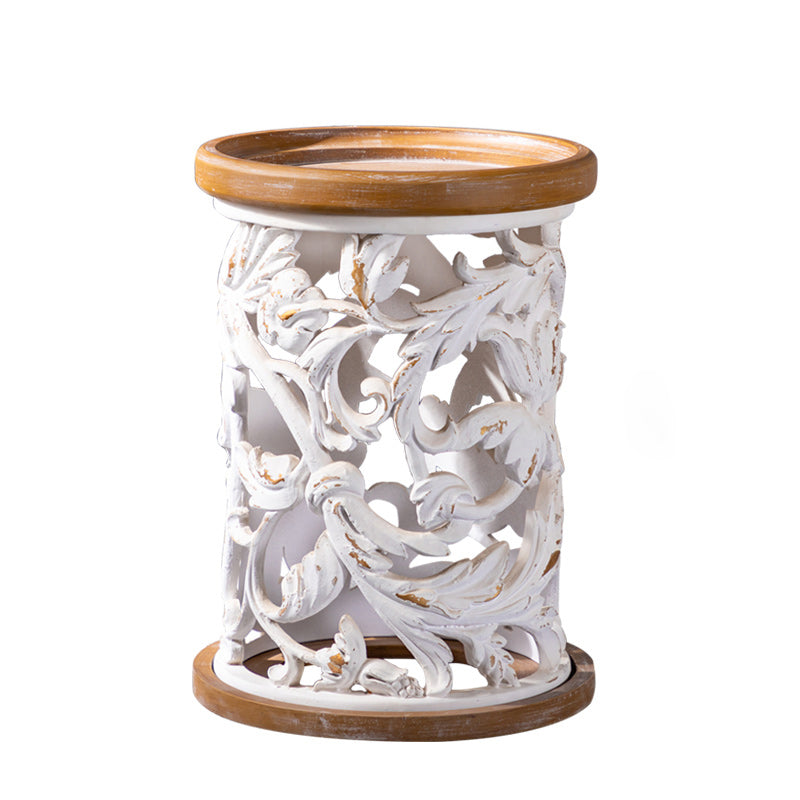 Iron Drum End Table Round Wood Tray Top Side End Table - Distressed Surface Treatment