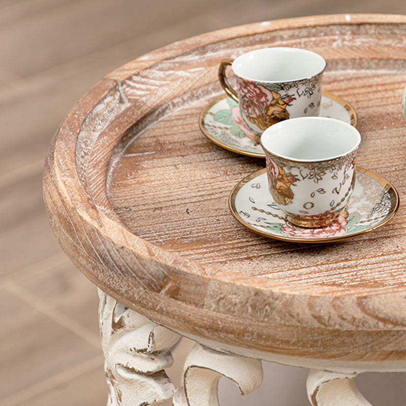 Iron Drum End Table Round Wood Tray Top Side End Table - Distressed Surface Treatment