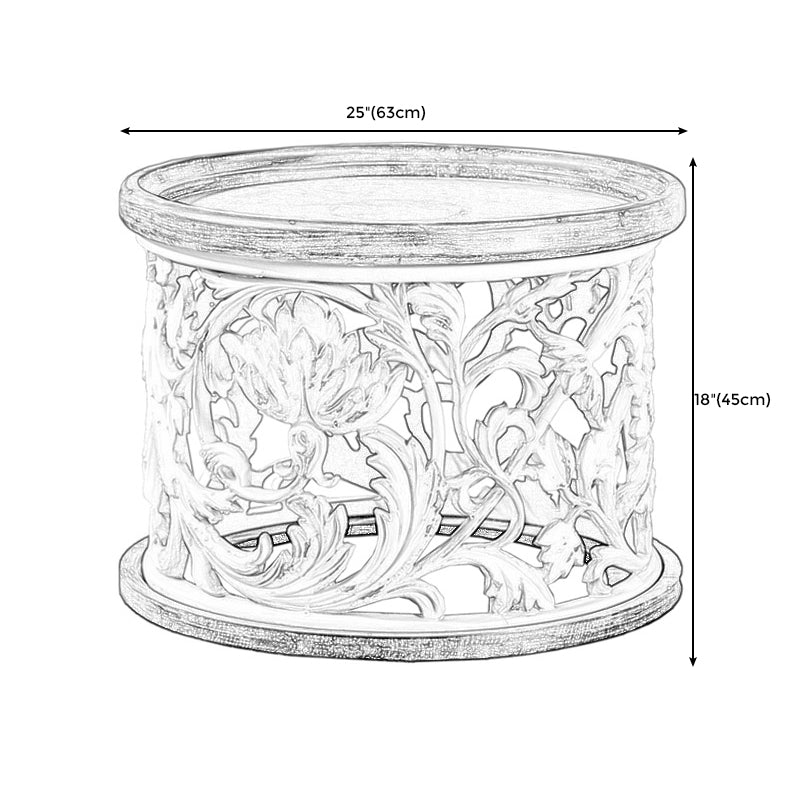 Iron Drum End Table Round Wood Tray Top Side End Table - Distressed Surface Treatment