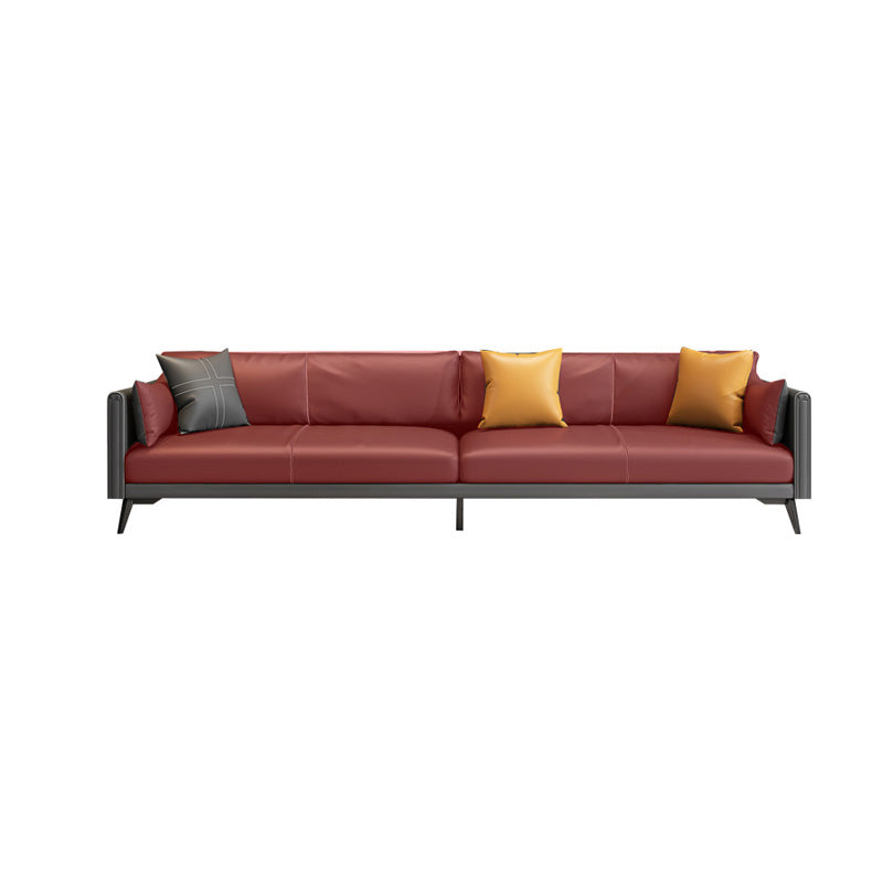 Stationary Storage Stain Resistant Genuine Leather Square Arm Dark Gray Sofa
