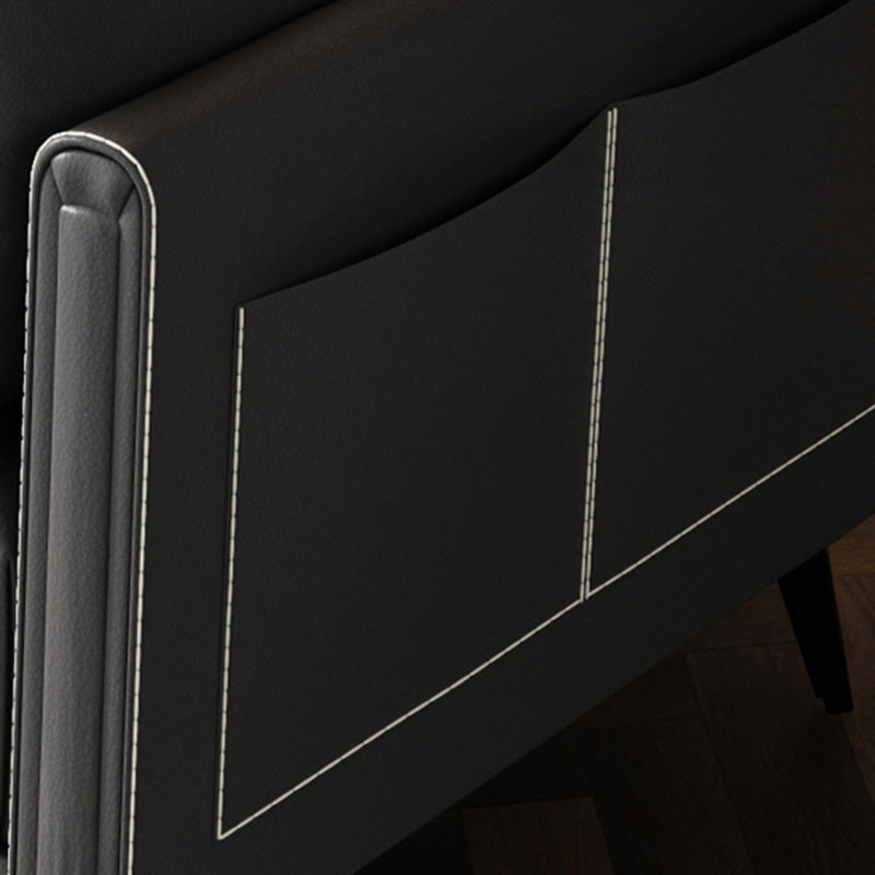 Stationary Storage Stain Resistant Genuine Leather Square Arm Dark Gray Sofa