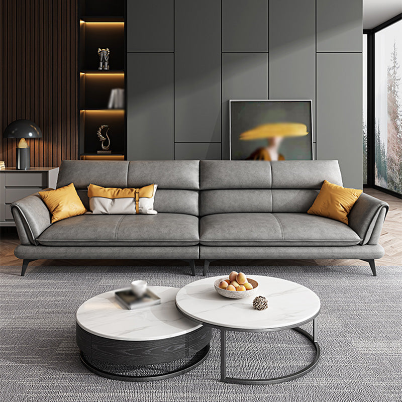 Slipcovered Stationary Stain Resistant Storage Square Arm Gray Sofa