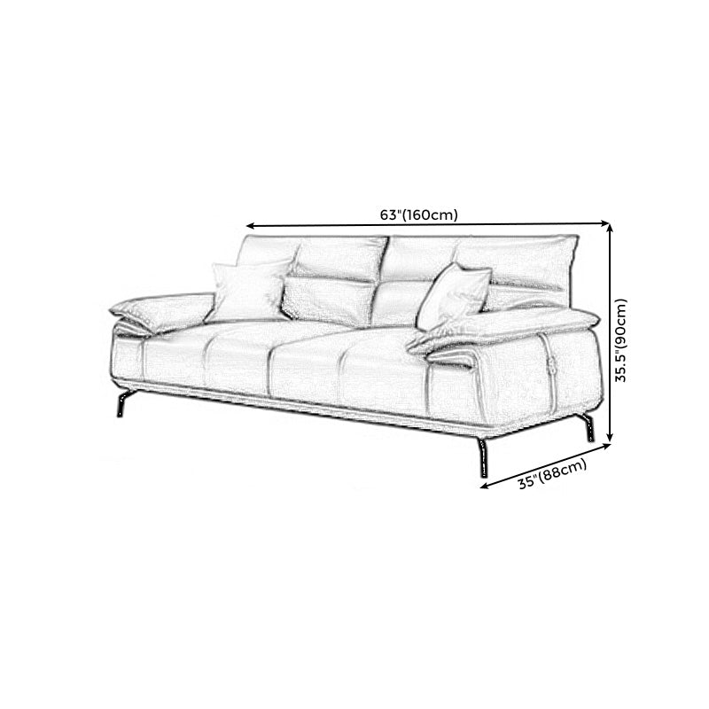 Stationary Stain Resistant Genuine Leather Pillow Top Arm Dark Grey Sofa