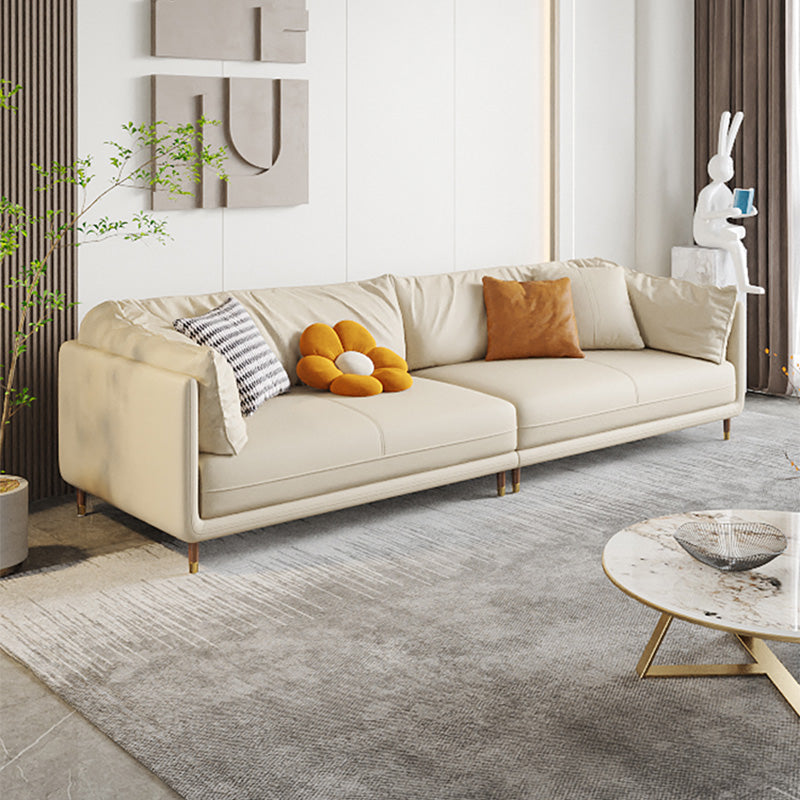 Stationary Genuine Leather Living Room Pillow Top Arm Modern Settee