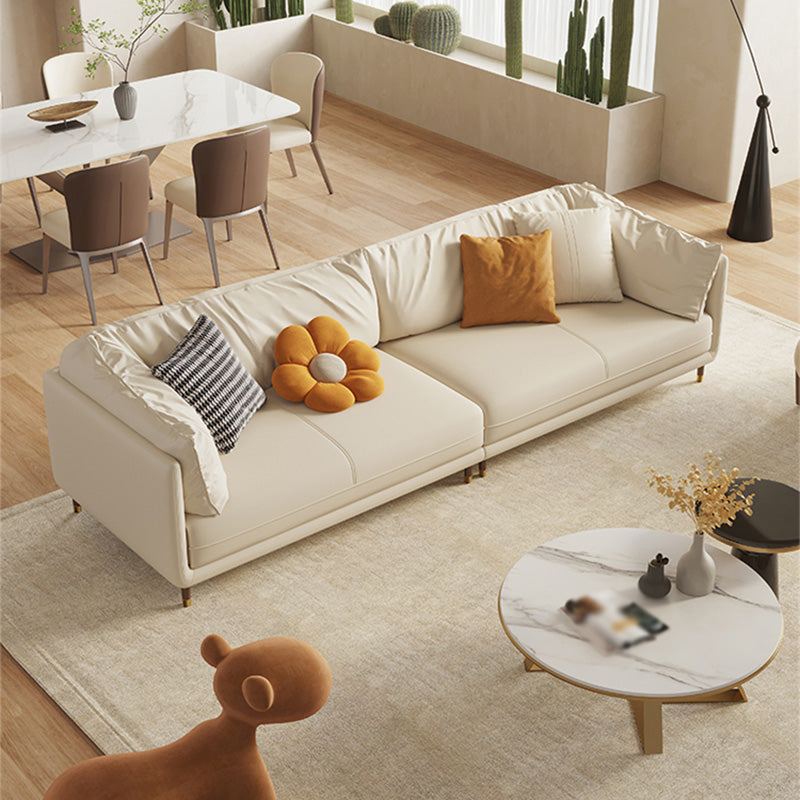 Stationary Genuine Leather Living Room Pillow Top Arm Modern Settee