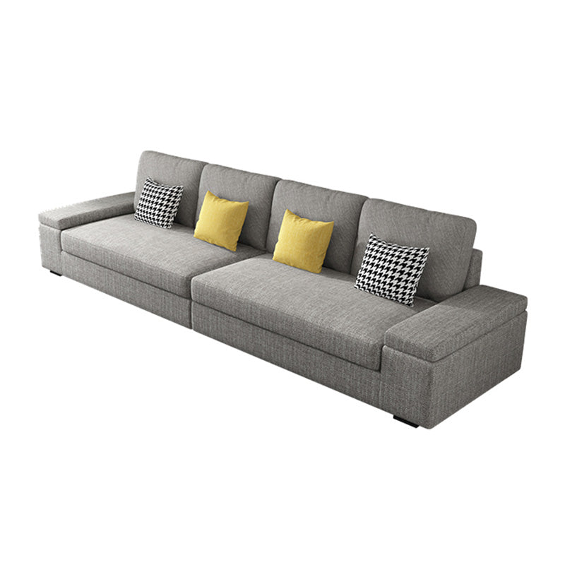 Stationary with Storage Slipcovered Square Arm Gray Cushions Sofa