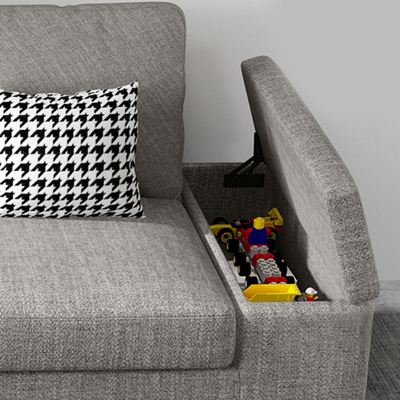 Stationary with Storage Slipcovered Square Arm Gray Cushions Sofa