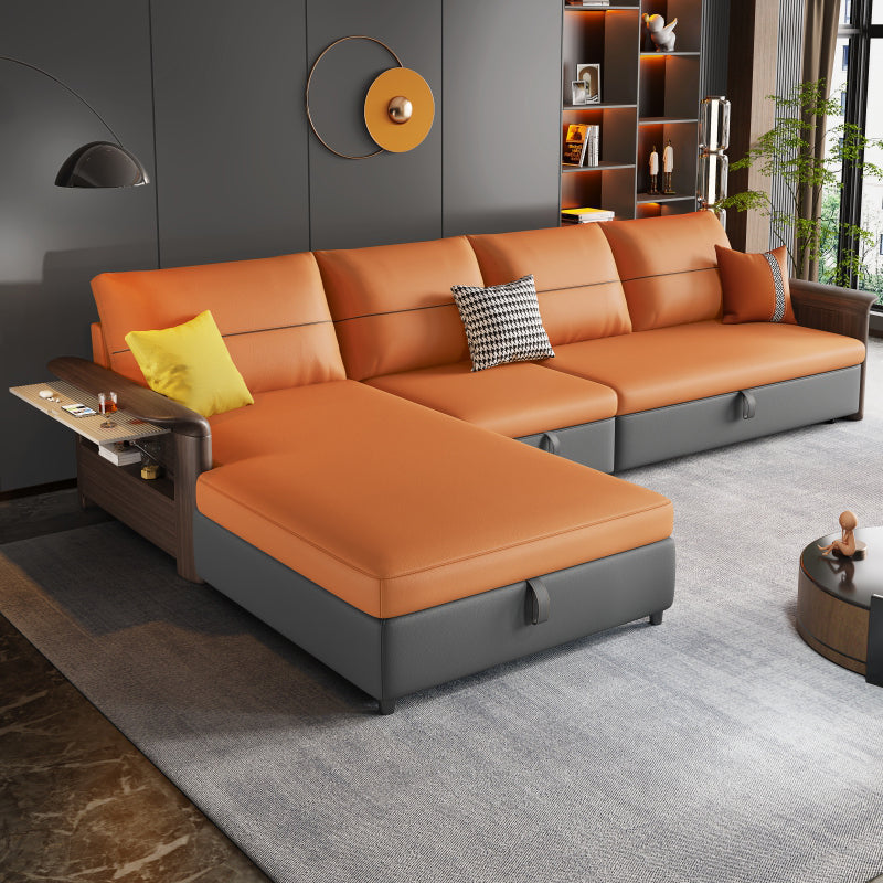 Faux Leather Futon Sectionals with Storage and Slipcovered for Living Room