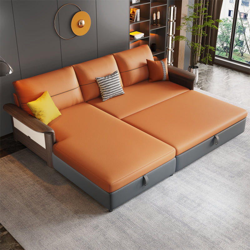 Faux Leather Futon Sectionals with Storage and Slipcovered for Living Room