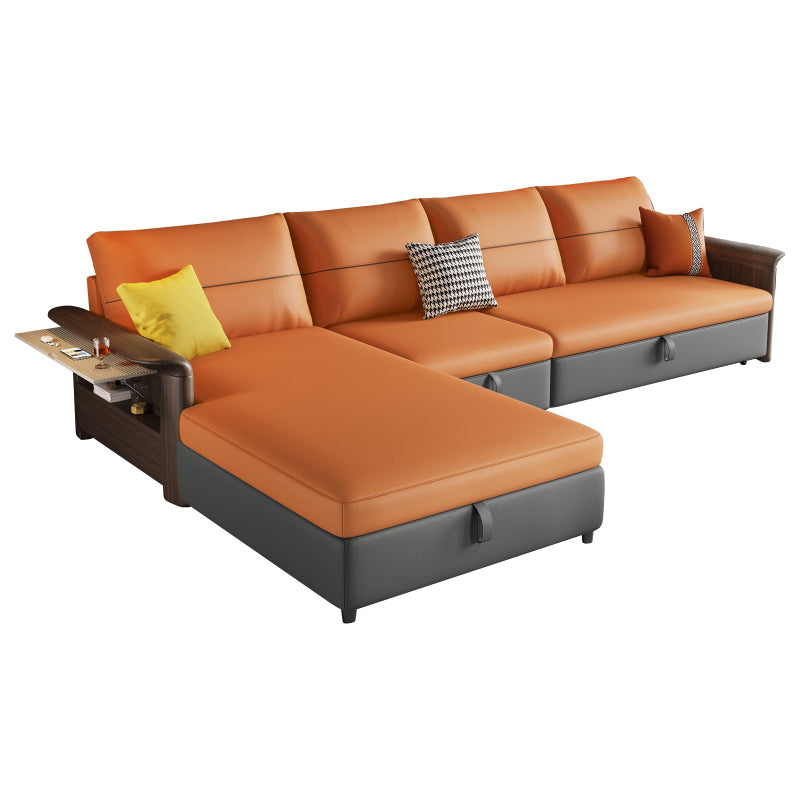 Faux Leather Futon Sectionals with Storage and Slipcovered for Living Room