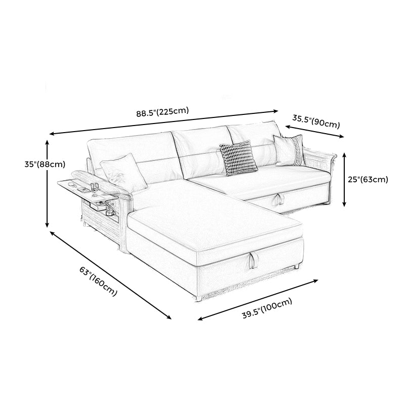 Faux Leather Futon Sectionals with Storage and Slipcovered for Living Room