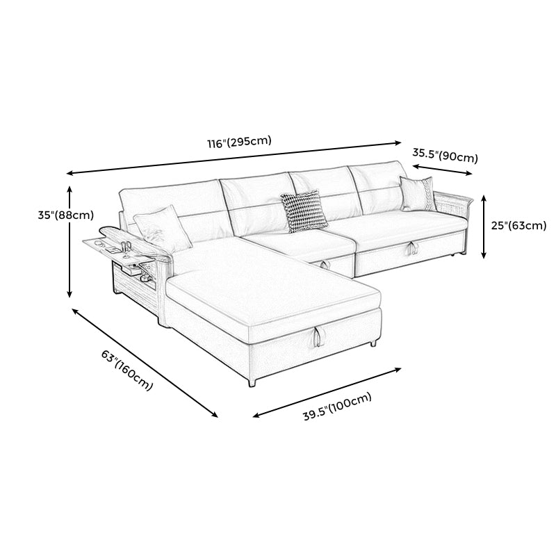 Faux Leather Futon Sectionals with Storage and Slipcovered for Living Room