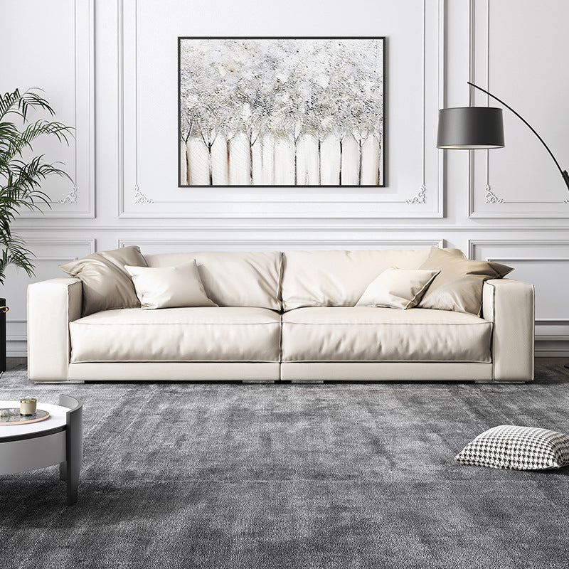 Square Arm Ivory Sectional Sofa Cushion Back Faux leather Contemporary Sectional