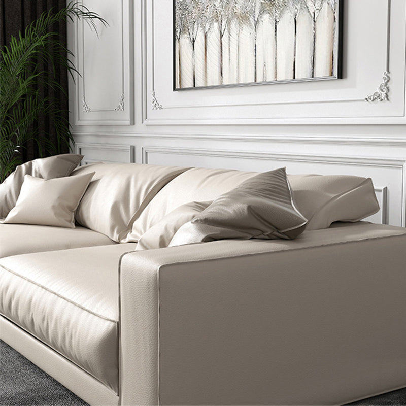 Square Arm Ivory Sectional Sofa Cushion Back Faux leather Contemporary Sectional