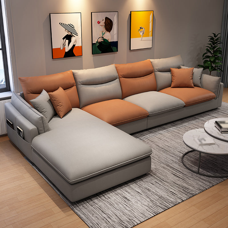 Faux Leather High Back Pillow Top Arm Sectional with Storage and Stain-Resistant