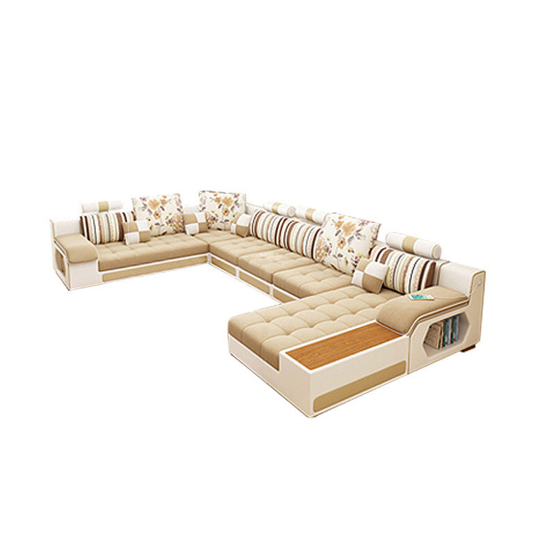 Tuxedo Arm Sofa and Chaise Slipcovered Fabric Settee with Storage