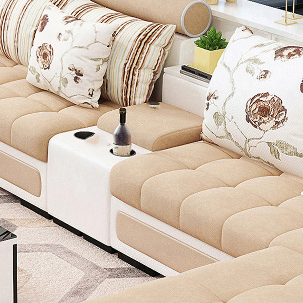Tuxedo Arm Sofa and Chaise Slipcovered Fabric Settee with Storage