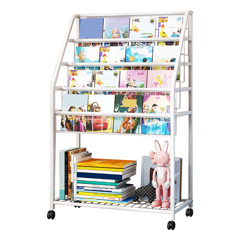 White Bookshelf Contemporary Style Bookcase for Study Room with Casters