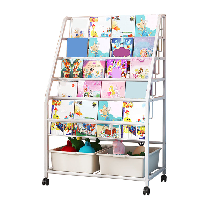 White Bookshelf Contemporary Style Bookcase for Study Room with Casters