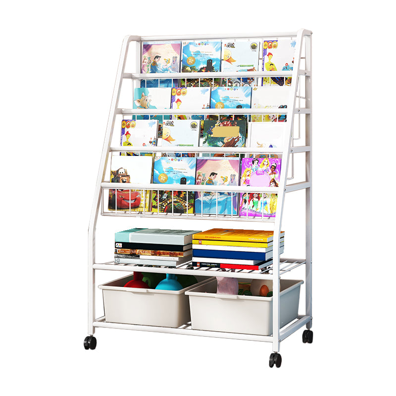 White Bookshelf Contemporary Style Bookcase for Study Room with Casters