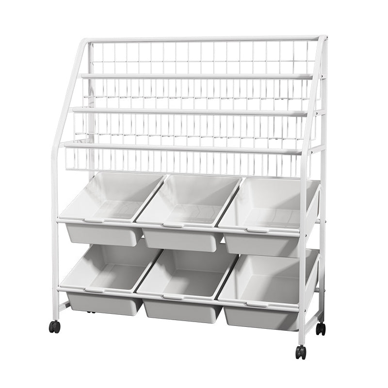 White Bookshelf Contemporary Style Bookcase for Study Room with Casters