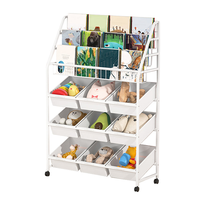 White Bookshelf Contemporary Style Bookcase for Study Room with Casters