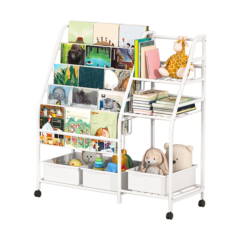 White Bookshelf Contemporary Style Bookcase for Study Room with Casters