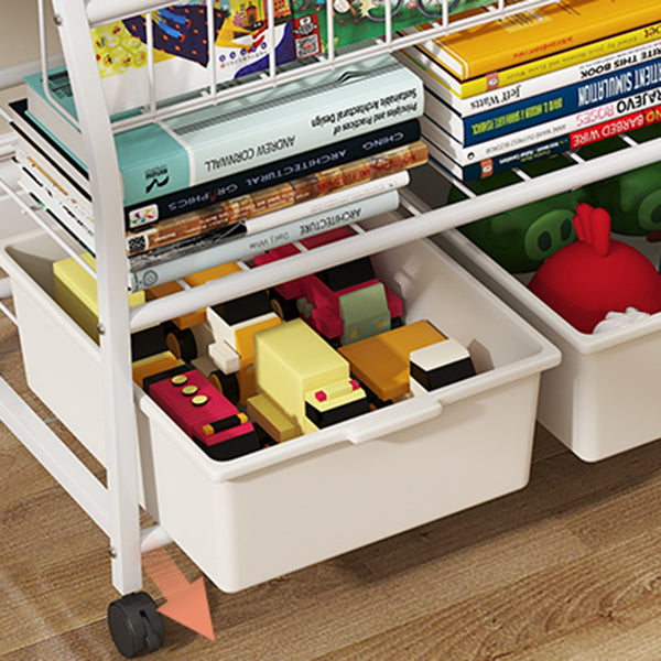 White Bookshelf Contemporary Style Bookcase for Study Room with Casters