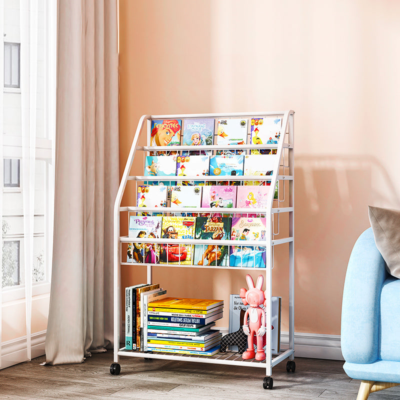 White Bookshelf Contemporary Style Bookcase for Study Room with Casters