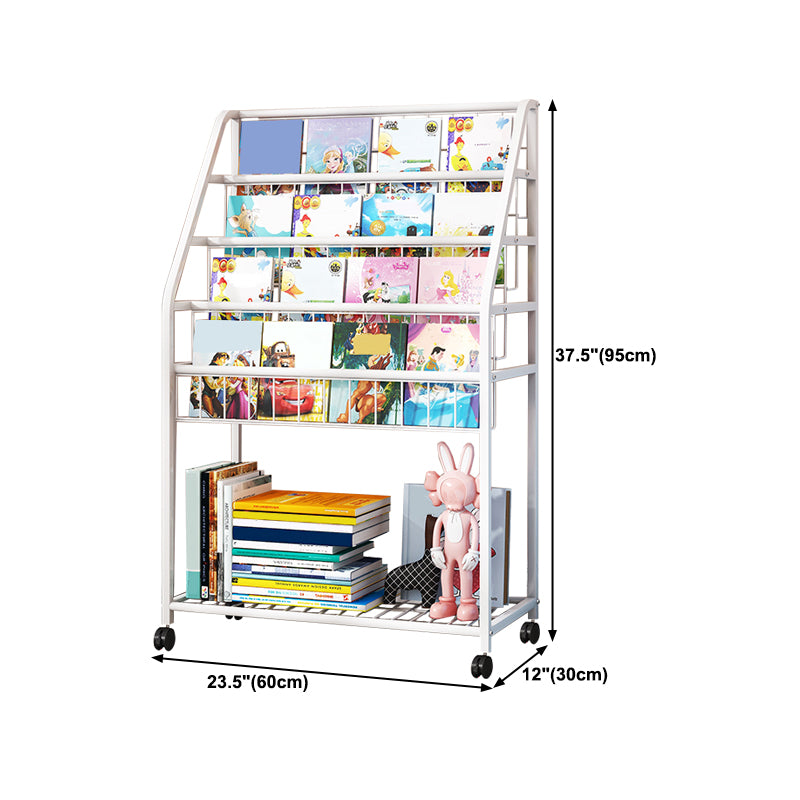 White Bookshelf Contemporary Style Bookcase for Study Room with Casters
