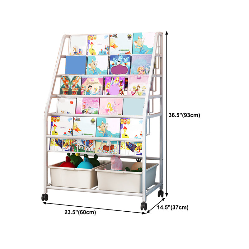 White Bookshelf Contemporary Style Bookcase for Study Room with Casters