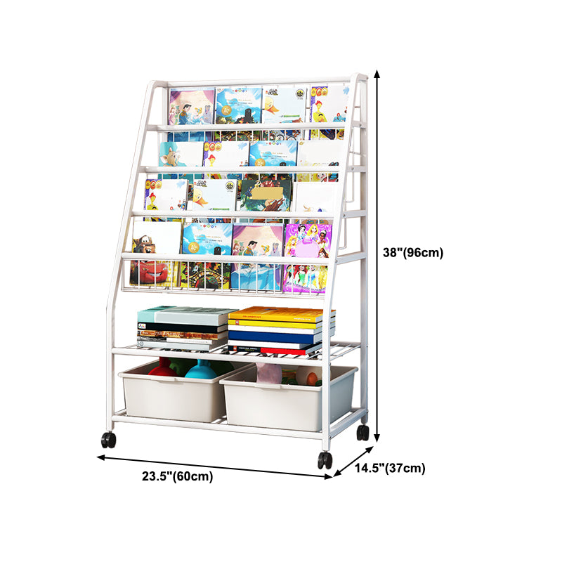 White Bookshelf Contemporary Style Bookcase for Study Room with Casters