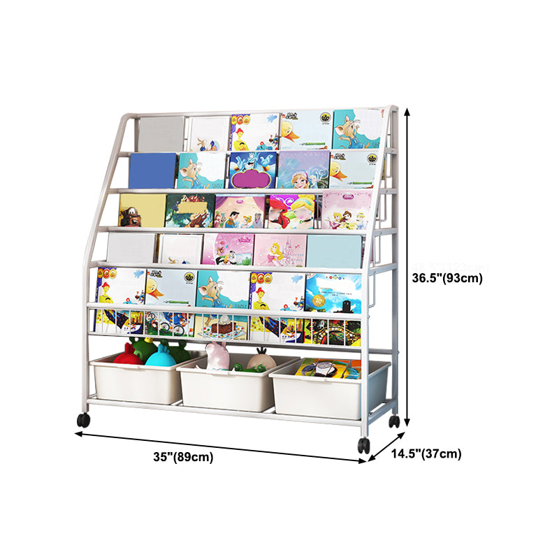 White Bookshelf Contemporary Style Bookcase for Study Room with Casters